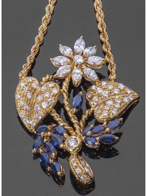 Lot 207 - Diamond and sapphire pendant necklace, a...