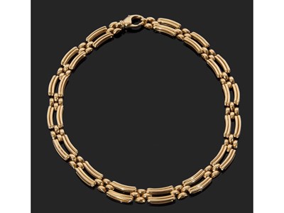 Lot 224 - 750 stamped bar link necklace, 42cm long,...