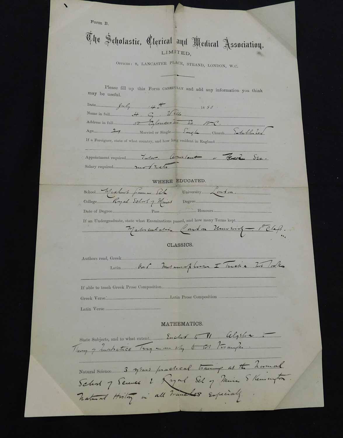 Lot 543 - HERBERT GEORGE WELLS (1866-1946), five early...