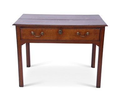 Lot 433 - George III oak side table, the boarded top...