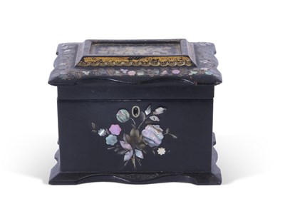 Lot 375 - Victorian black lacquered and mother of pearl...