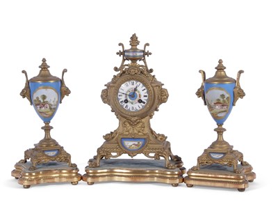 Lot 392 - 19th century French clock garniture, the clock...