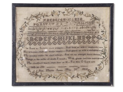 Lot 408 - 19th century needlework sampler with very fine...
