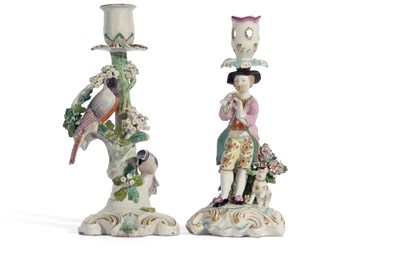 Lot 76 - A Derby candlestick c.1770 modelled with birds...
