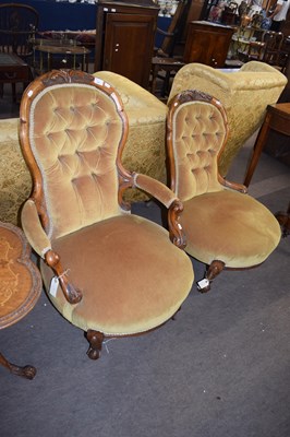 Lot 351 - Pair of Victorian walnut framed ladies and...