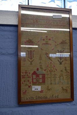 Lot 419 - Small 19th century needlework sampler...