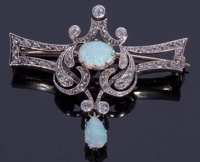 Lot 349 - Opal and diamond set brooch centring a...