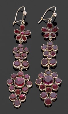 Lot 359 - Pair of vintage Bohemian style garnet pendant...