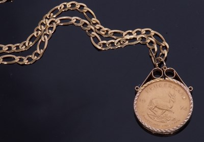 Lot 378 - South African Krugerrand dated 1974, framed in...
