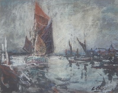 Lot 747 - Jack Cox (British, 1914-2007), Boats at Wells,...