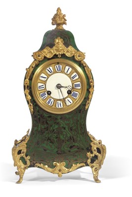 Lot 435 - French green boulle and brass inlaid mantel...