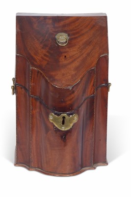Lot 440 - Georgian flame mahogany veneered knife box of...