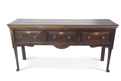 Lot 495 - 18th century oak dresser base with three...