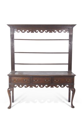 Lot 492 - Georgian oak dresser, the top section with...