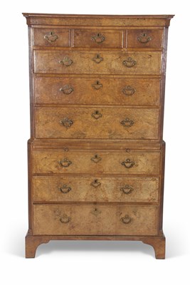 Lot 469 - Georgian walnut veneered chest on chest with...