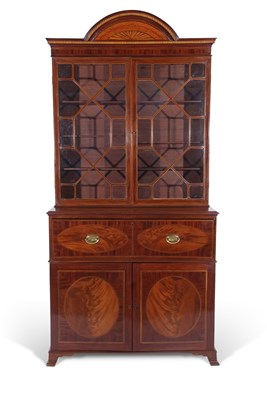 Lot 518 - George III mahogany and marquetry secretaire...