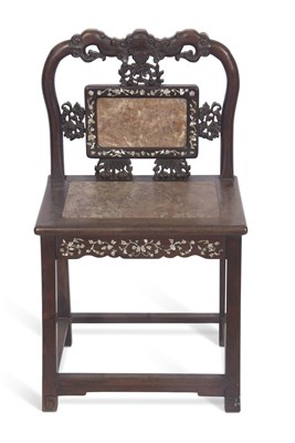Lot 462 - Antique Chinese hardwood and marble inset...