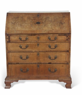 Lot 466 - 18th century walnut veneered bureau of typical...