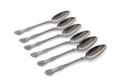 Lot 277 - Set of six Edwardian dessert spoons in double...