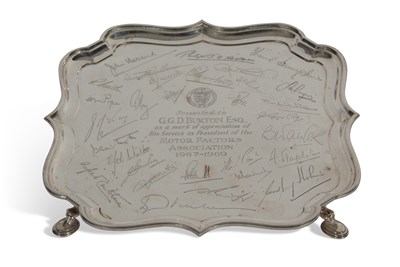 Lot 302 - Elizabeth II waiter of shaped square form with...
