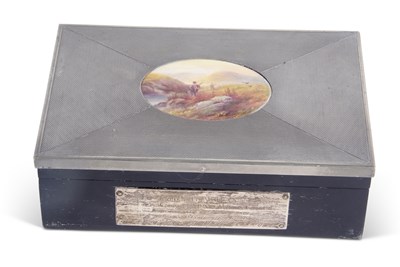 Lot 70 - Black painted box with silver and metal top in...