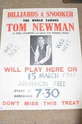 Lot 339 - Advertising poster Billiards and Snooker the...