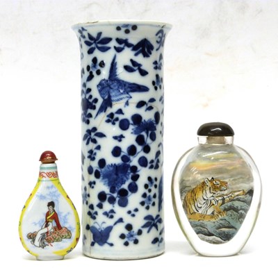 Lot 5 - Chinese porcelain cylindrical vase with floral...