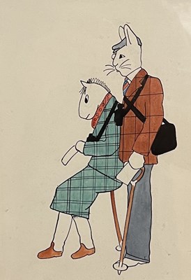 Lot 73 - Contemporary sketch of two animals dressed in...