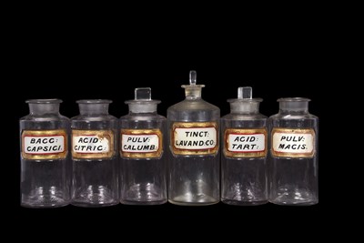 Lot 45 - Group of six large chemist drug jars, all with...