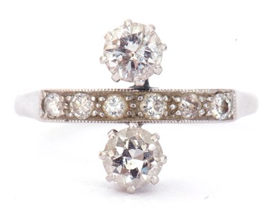 Lot 1 - Antique diamond toi-et-moi ring, the two...