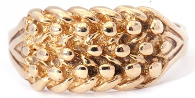 Lot 3 - 9ct gold Keeper ring, typical beaded design,...