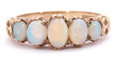 Lot 16 - 9ct gold opal five stone ring having five oval...