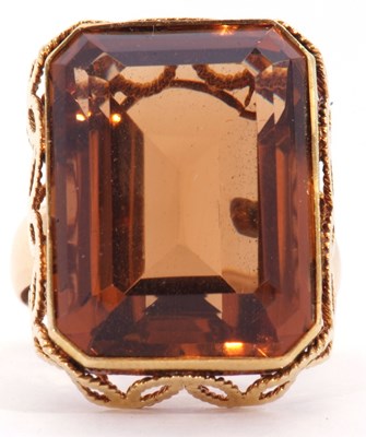 Lot 17 - Large cognac citrine dress ring of rectangular...