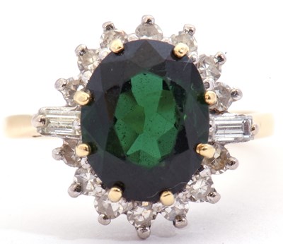 Lot 24 - 18ct gold green tourmaline an diamond cluster...