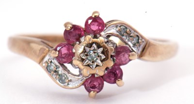 Lot 36 - 9ct gold ruby and diamond cluster ring,...