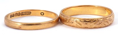 Lot 52 - Mixed lot: two 22ct gold wedding rings, one...