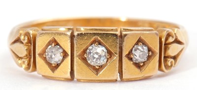 Lot 64 - Victorian 18ct gold and diamond three stone...