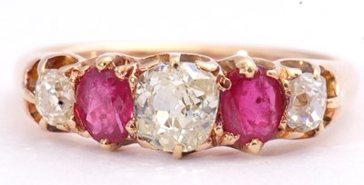 Lot 71 - Antique ruby and diamond five stone ring,...
