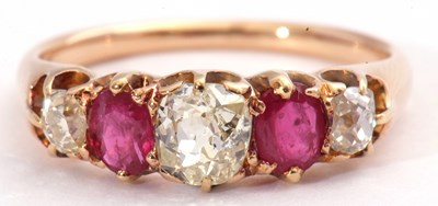 Lot 71 - Antique ruby and diamond five stone ring,...