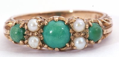 Lot 88 - 9ct gold turquoise and seed pearl ring, having...