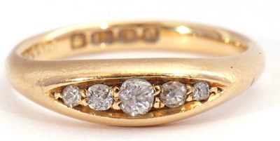 Lot 90 - Antique five stone diamond ring of boat shape,...