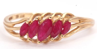Lot 91 - Modern 18ct gold and synthetic ruby ring...