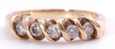 Lot 128 - Modern 9ct gold five stone diamond ring...