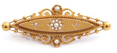 Lot 202 - Antique 15ct stamped seed pearl and diamond...