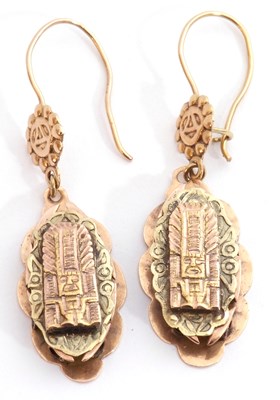 Lot 203 - Pair of two-tone coloured pendant earrings in...