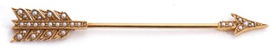 Lot 220 - Antique seed pearl arrow jabot pin, the head...