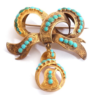Lot 236 - Antique gold and turquoise brooch, a tied...