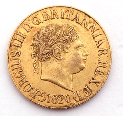 Lot 240 - 1820 George III gold sovereign, laureate head...