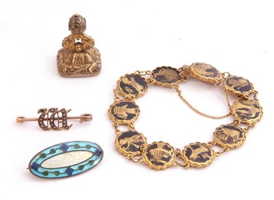 Lot 286 - Mixed Lot: Victorian gilt metal seal, a yellow...