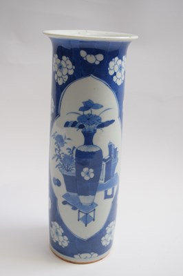 Lot 305 - Chinese porcelain blue and white cylindrical...
